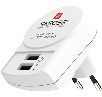 SKROSS DC10 USB nabíjecí adaptér EU, 2x USB-A, 12W, typ C