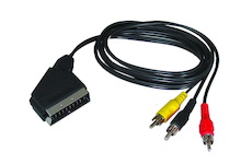 Solight SSV0301E SCART kabel, SCART konektor - 3x CINCH konektor, přepínatelný, 1m, sáček