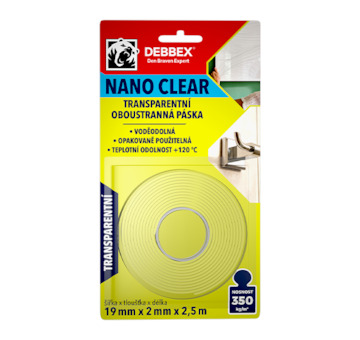 DEBBEX by Den Braven B8220BD Transparentní oboustranná páska NANO CLEAR 19 mm × 2 mm, délka 2,5 m 2,5 m transparentní