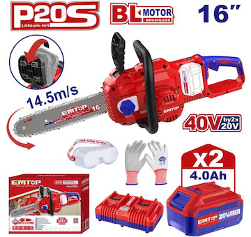 Emtop ELGA401682 Aku řetězová pila 40V 40cm 2x4.0Ah