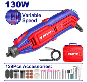 Emtop EMGK1301 Přímá bruska 130W 129ks příslušenství