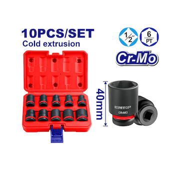 Emtop EMSS12101 Sada 10 ks rázových nástrčných hlavic 1/2