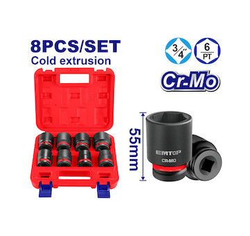 Emtop EMSSD34081 Sada 8 ks rázových nástrčných hlavic 3/4