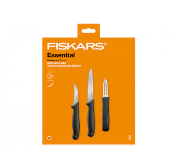 Fiskars 1065600 Essential sada na loupání - nůž loupací, nůž okrajovací, škrabka na zeleninu