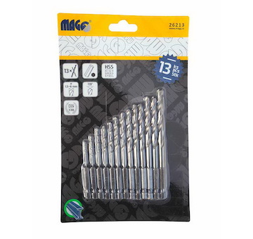 Magg 26213 Vrtáky HSS univerzální, šestihranný úchyt 13 ks (1,5-6,5mm)