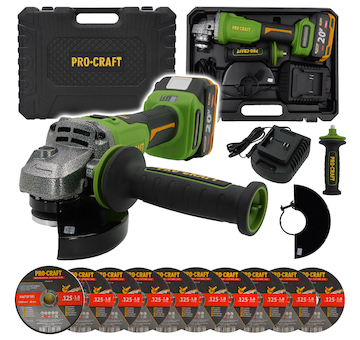 Procraft Bruska úhlová Procraft PWA220 + 10x řezný kotouč CD125x1.0b v kovovém boxu | SPWA220/CD125x1.0b