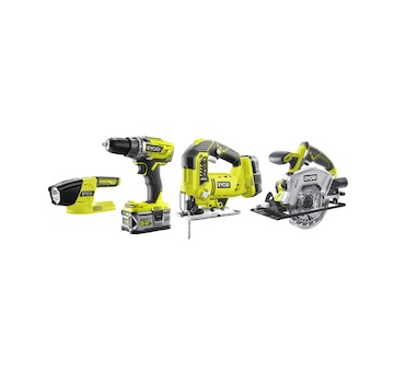 Ryobi R18CK4A-252S AKU 18 V SET R18DD3 + RWSL1801 + R18JS + R18T + 1 X 5,0 AH + 1 X 2 AH BATERIE + NABÍJEČKA 5133003579