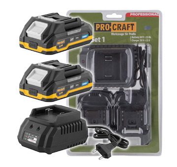 Sada baterie 20V 2Ah (2 ks) + 1 nabíječka Procraft PBC-Set 1 | PBC-Set 1