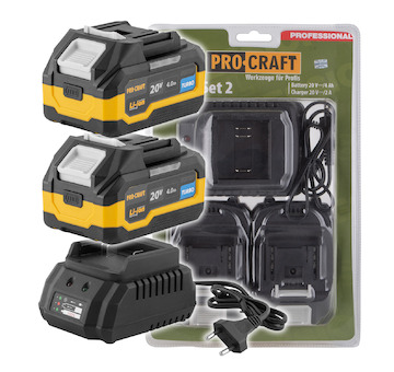 Sada baterie 20V 4Ah (2 ks) + 1 nabíječka Procraft PBC-Set 2 | PBC-Set 2