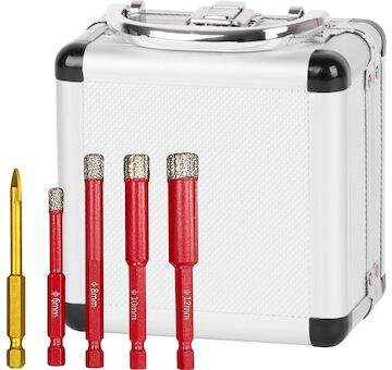 Sada vyřezávačů Strend Pro Premium, 6-8-10-12 mm, HEX, 6 mm vrták do skla diamant, korunky, professional 226739