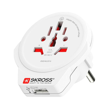 SKROSS PA30USB cestovní adaptér Europe USB pro cizince v ČR, USB-A, 12W, typ E/F