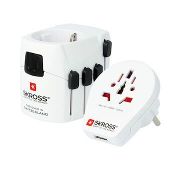 SKROSS PA41 cestovní adaptér PRO World and USB, 6,3A max., uzemněný, vč. univerzální USB nabíječky, pro celý svět