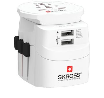 Skross PA46W cestovní adaptér PRO Light USB World, UK+USA+Austrálie/Čína, 2x USB-A, vč. adaptéru ostatních vidlic