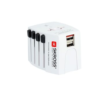 SKROSS PA48 cestovní adaptér MUV USB, 2.5A max., vč. USB nabíjení 2x výstup 2400mA, univerzální pro 150 zemí