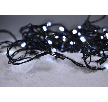 Solight 1V101-W LED venkovní vánoční řetěz, 100 LED, 10m, přívod 3m, 8 funkcí, časovač, IP44, studená bílá