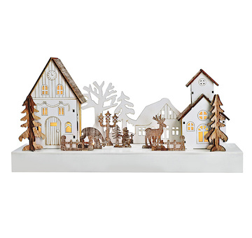 Solight 1V256 LED vánoční vesnička, 34x17cm, dřevo, 4 LED, 2x AA