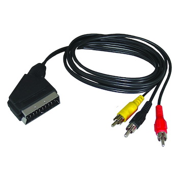 Solight SSV0301E SCART kabel, SCART konektor - 3x CINCH konektor, přepínatelný, 1m, sáček