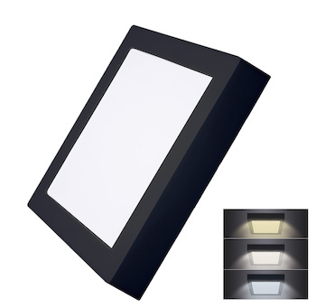 Solight WD173-B LED mini panel CCT, přisazený, 18W, 1530lm, 3000K, 4000K, 6000K, čtvercový, černá barva