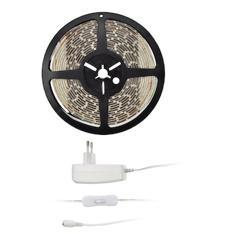 Solight WM51-20T LED světelný pás s testrem, 5m, sada s 12V adaptérem, 4,8W/m, IP20, teplá bílá
