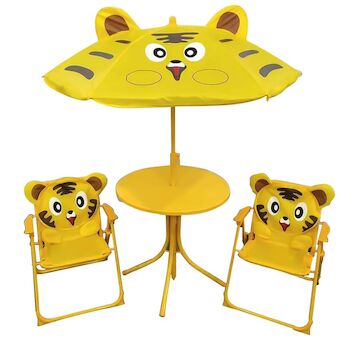 ST Leisure Equipment 802550 Set zahradní LEQ MELISENDA Tygři, tygr, slunečník 105 cm, stůl 50 cm, 2 židle, dětský