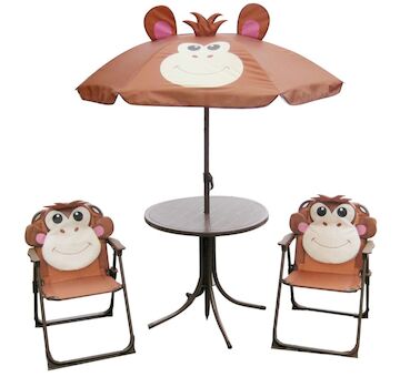 ST Leisure Equipment 802551 Set zahradní LEQ MELISENDA Mono, opice, slunečník 105 cm, stůl 50 cm, 2 židle. dětský
