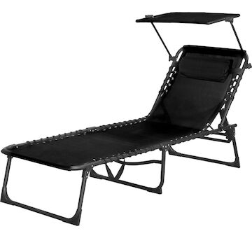 ST Leisure Equipment 802604 Lehátko se stříškou CONOPEUM, černé, polohovatelné, 188x56x28 cm