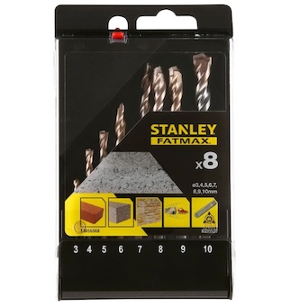 Stanley STA56068-QZ FATMAX Vrtáky do betonu, kamene a zdiva s 3-hrannou stopkou - sada O 3-4-5-6-7-8-9-10 mm