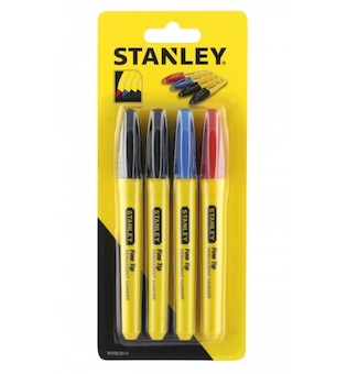 Stanley STHT81391-0 Permanentní značkovače jemný hrot, 4 ks (2x černý; 1x modrý; 1x červený)