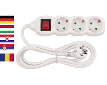 Strend Pro 2130004 Cable GERMAN socket DG-803BK 1,50 m, 3 zásuvky, HU, RO, SRB, CRO + spínač