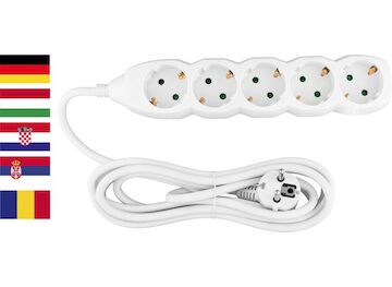Strend Pro 2130008 Cable GERMAN socket DG-805B 3,00 m, 5 zásuvky, HU, RO, SRB, CRO