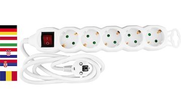 Strend Pro 2130010 Cable GERMAN socket DG-805BK 1,50 m, 5 zásuvky, HU, RO, SRB, CRO + spínač