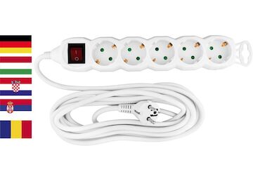 Strend Pro 2130012 Cable GERMAN socket GER DG-805BK 5,00 m, 5 zásuvky, HU, RO, SRB, CRO + spínač