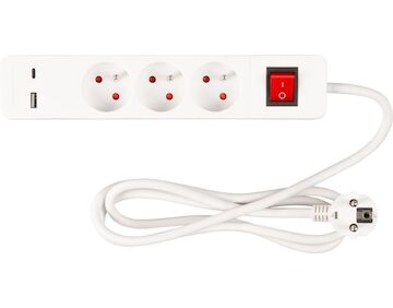 Strend Pro 2130067 Kabel LG-FB603K, L-1.4m, prodlužovací, 3x zásuvka + vypínač, USB