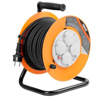 Strend Pro 213274 Kabel CR038, prodlužovací kabel, L-20 m, 4x zásuvka, IP44, černá guma, na bubnu
