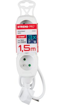 Strend Pro 213322 Kabel DG-F803B L-1,5 m, prodlužovací kabel, bílý, 3x zásuvka