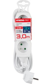 Strend Pro 213323 Kabel DG-F803B L-3 m, prodlužovací kabel, bílý, 3x zásuvka
