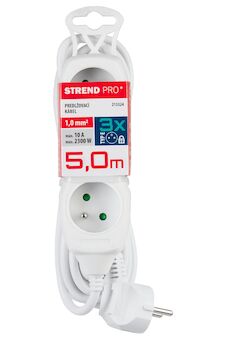 Strend Pro 213324 Kabel DG-F803B L-5 m, prodlužovací kabel, bílý, 3x zásuvka