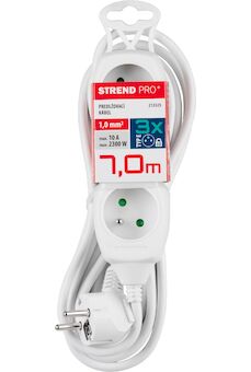 Strend Pro 213325 Kabel DG-F803B L-7 m, prodlužovací kabel, bílý, 3x zásuvka