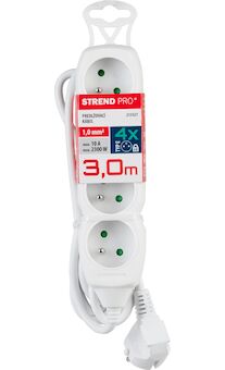 Strend Pro 213327 Kabel DG-F804B L-3 m, prodlužovací kabel, bílý, 4x zásuvka