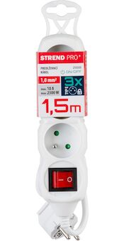 Strend Pro 213335 Kabel DG-F803BK L-1,5 m, prodlužovací kabel, bílý, 3x zásuvka + vypínač