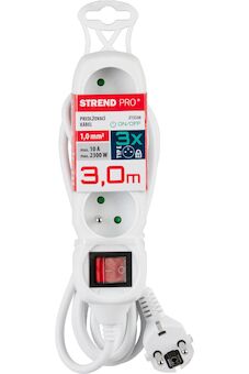 Strend Pro 213336 Kabel DG-F803BK L-3 m, prodlužovací kabel, bílý, 3x zásuvka + vypínač
