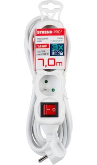 Strend Pro 213338 Kabel DG-F803BK L-7 m, prodlužovací kabel, bílý, 3x zásuvka + vypínač