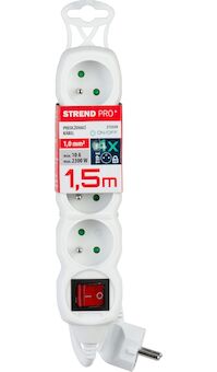 Strend Pro 213339 Kabel DG-F804BK L-1,5 m, prodlužovací kabel, bílý, 4x zásuvka + vypínač