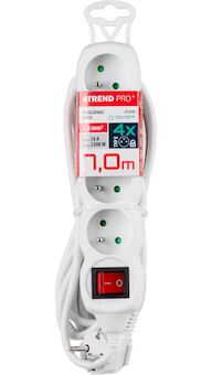 Strend Pro 213342 Kabel DG-F804BK L-7 m, prodlužovací kabel, bílý, 4x zásuvka + vypínač
