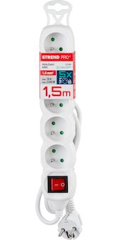 Strend Pro 213343 Kabel DG-F805BK L-1,5 m, prodlužovací kabel, bílý, 5x zásuvka + vypínač