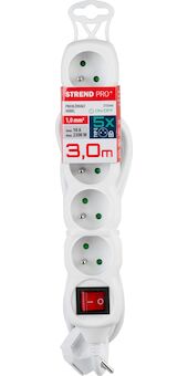 Strend Pro 213344 Kabel DG-F805BK L-3 m, prodlužovací kabel, bílý, 5x zásuvka + vypínač