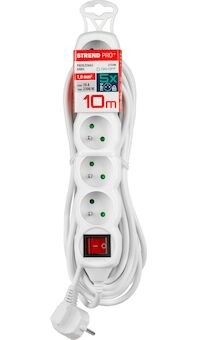 Strend Pro 213348 Kabel DG-F805BK L-10 m, prodlužovací kabel, bílý, 5x zásuvka + vypínač
