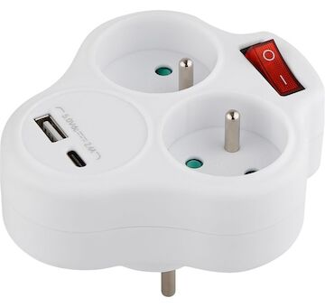 Strend Pro 215721 Zásuvka , rozbočovací, rozdvojka, bílá, 2x 16 A, USB A+C, vypínač