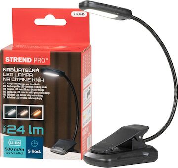 Strend Pro 2173746 Lampa , knižní, LED, USB, 24 lm, 3 barevné odstíny, stmívatelná, nabíjecí