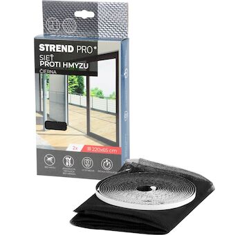 Strend Pro 2210652 FlyScreen2 220x65 cm, síť proti komárům a hmyzu, pro balkonové dveře, černý PE, balení. 2 ks